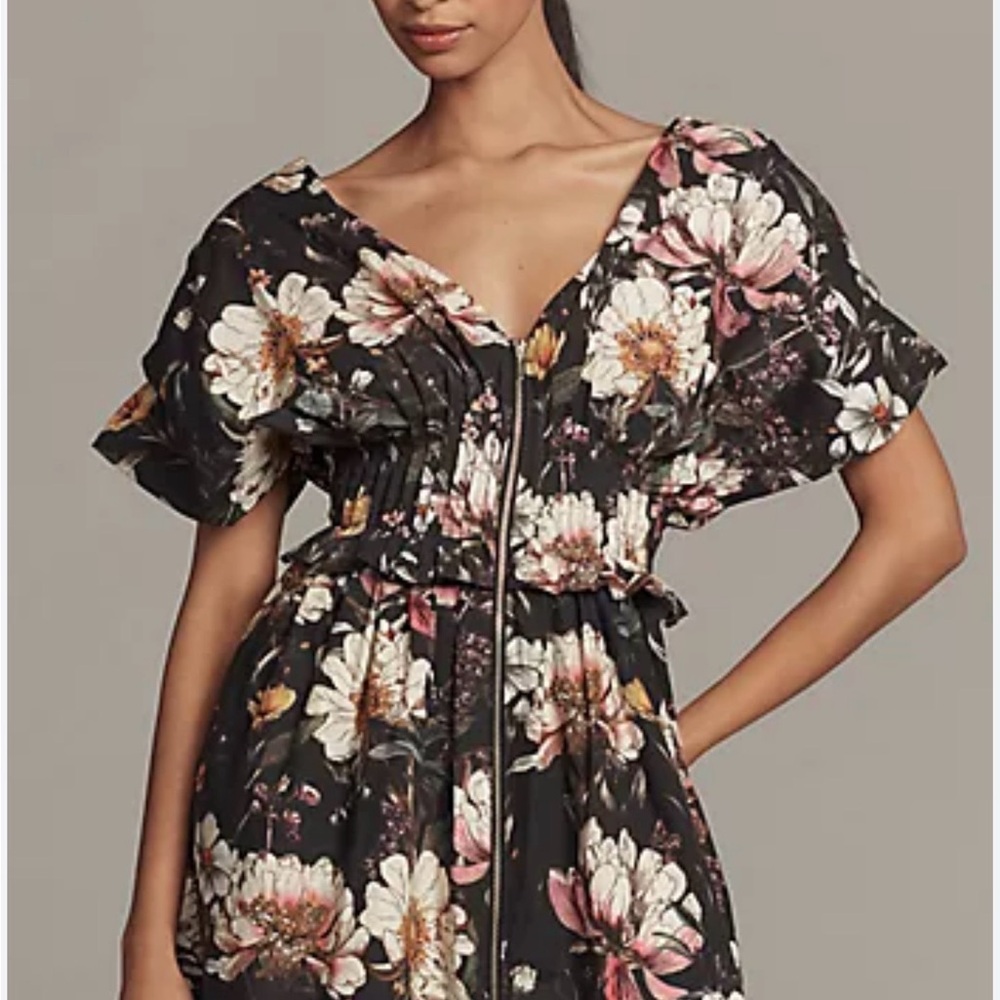 NWT Anthropologie V-Neck Smocked Floral Midi Dress w Zip Front Kentucky Derby - Picture 10 of 16